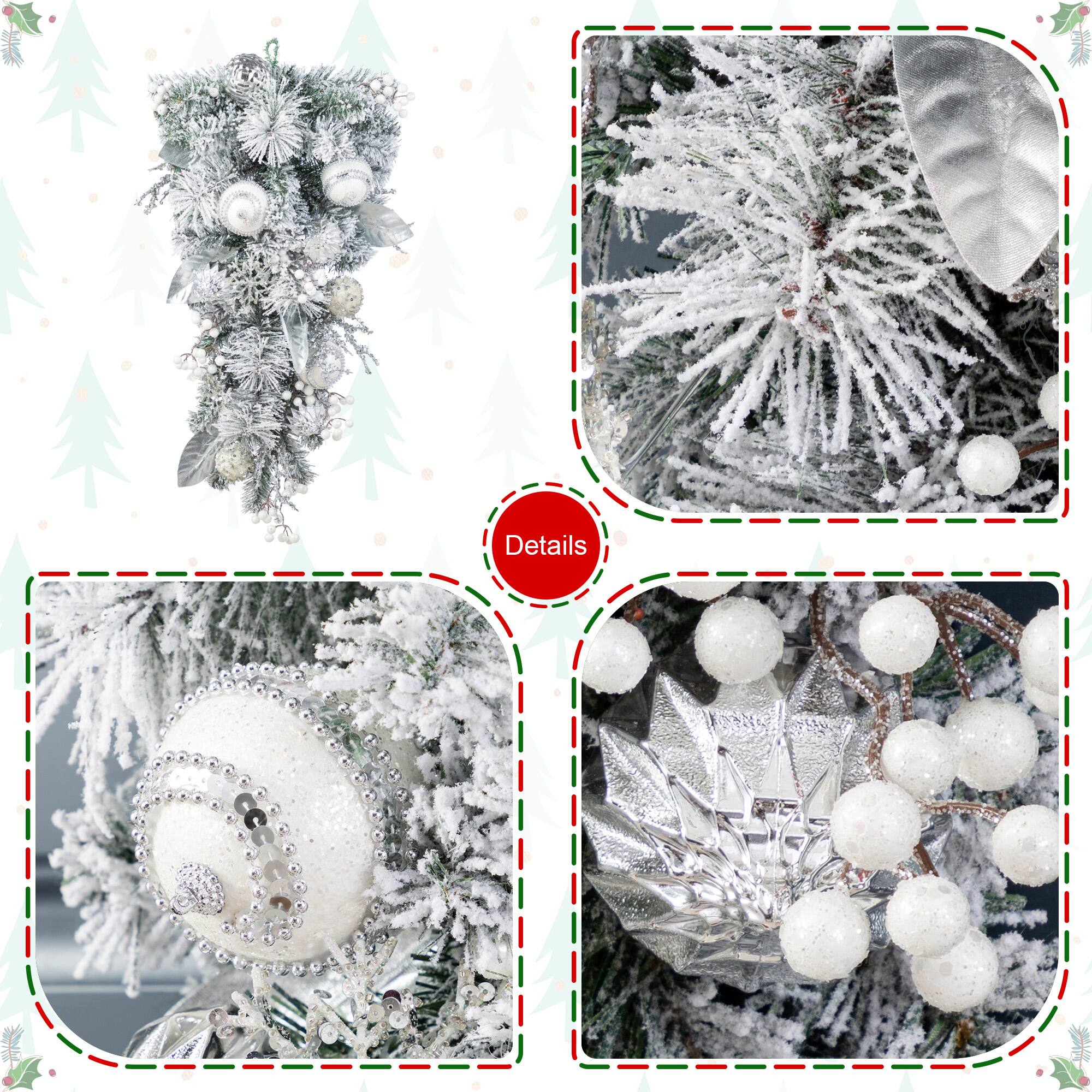 Glitzhome® 30"H Christmas Silver & White Ornament and Berry Teardrop